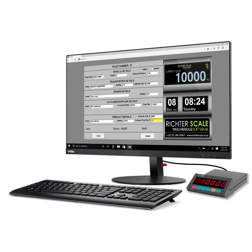 Computer and weighing indicator connected as a smart scale system
